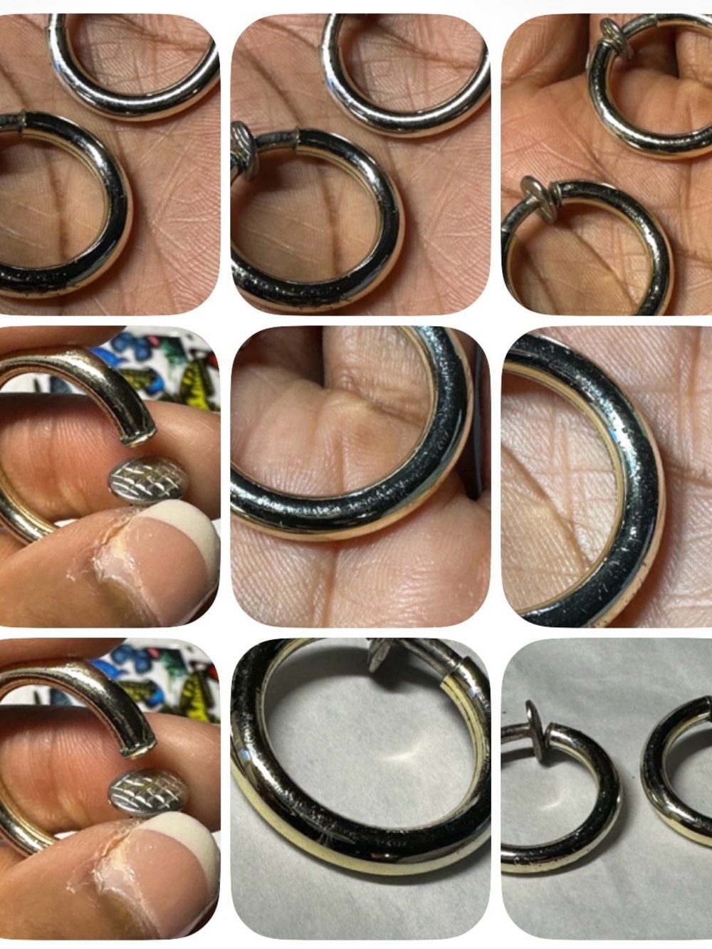 Vintage two tone metal Hoop Earrings - Picture 3 of 17